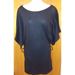 Black batwing wide bell sleeve y2k retro thick belted top